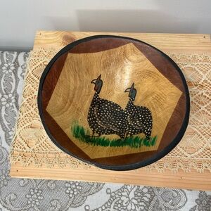 ✨3 for $20✨Vintage Folk art wood hand painted Guinea Hen bowl
